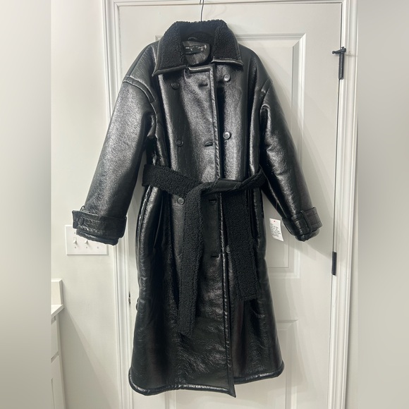 ASOS Jackets & Blazers - Women ASOS DESIGN oversized borg bonded and vinyl trench coat in black